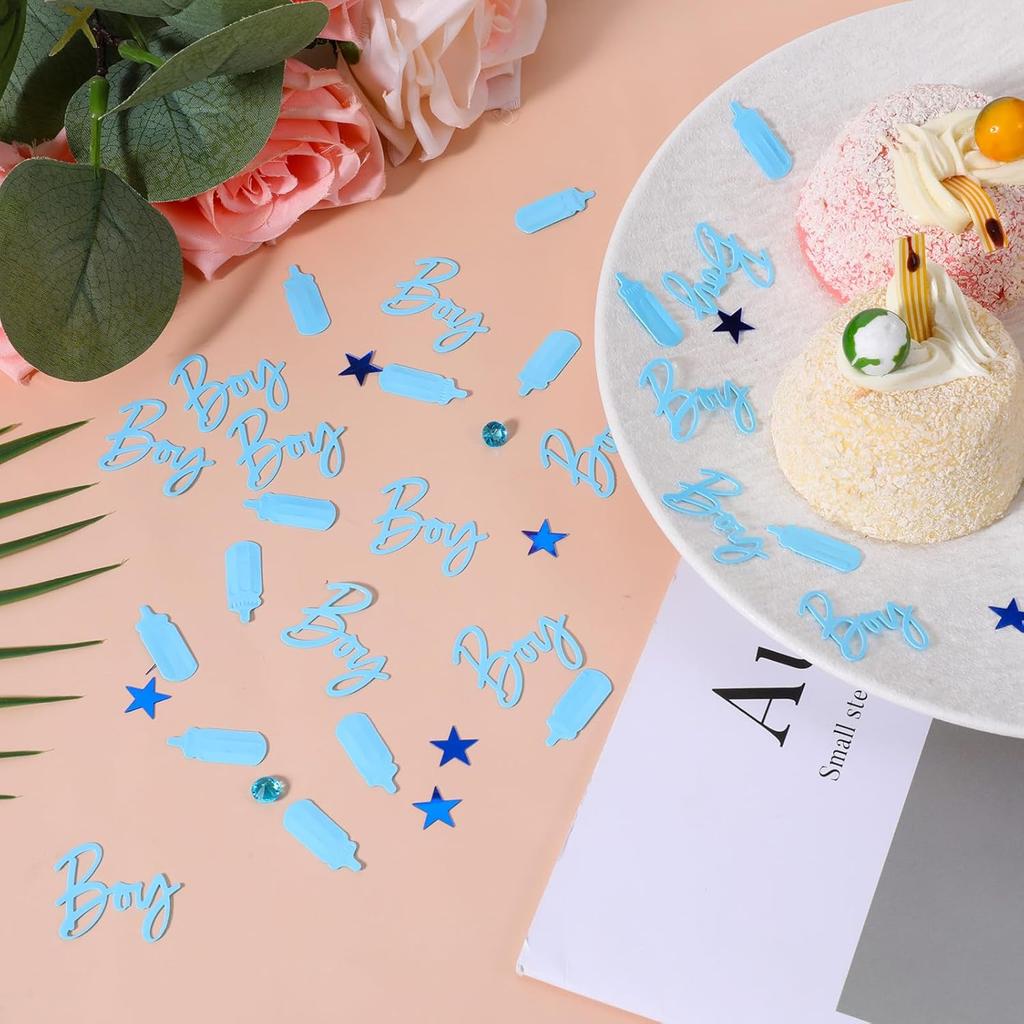 1000 Pcs Baby Shower Confetti Baby Shower Decorations Boy Rhinestones Stars Baby-Bottles Blue Table Confetti Sprinkle Decorations Gender Reveal Party