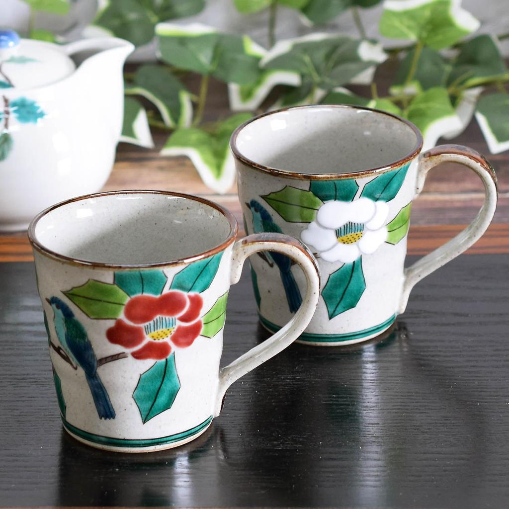 Waza no Kura Стильный набор пар кружек Kutani Ware Керамика Camellia and Bird Столовая посуда класса люкс, сделано в Японии