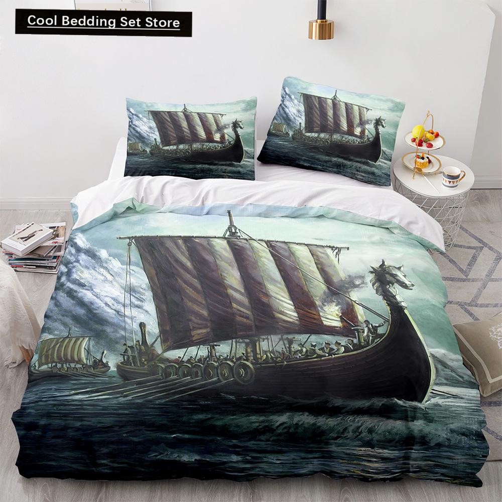 Vintage Sailboat King Queen Duvet Cover Nautical Ocean Bedding Set for Teens Adults Ship Fire Black 2/3pcs Polyester Quilt Cover
