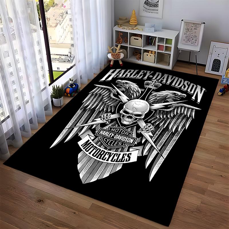 Ковер с дизайном «Череп и Крылья» Harley-Davidson для энтузиастов мотоциклов. Подходит для использования в качестве противоскользящего покрытия для гостиной, спальни, диванов.