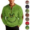 Men's Casual Cartoon-printed Semi-zipper Flannel Retro Long-sleeved Sweatshirt