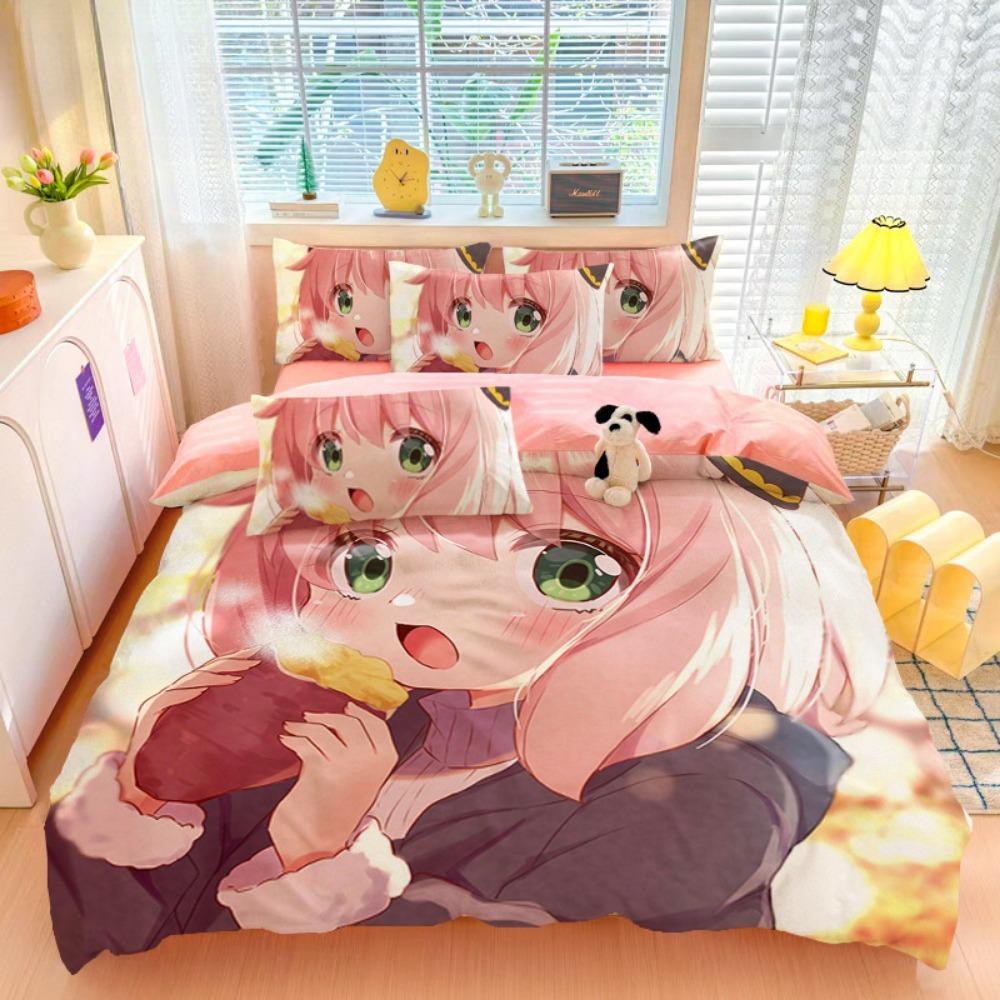 Мультяшная аниме-девочка, Наборы постельного белья из микрофибры, Детский декор для кровати Пододеяльник для подростков взрослых 3 предмета на молнии Декор комнаты