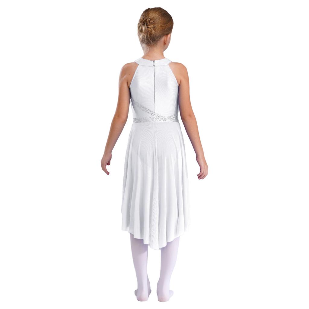 Платье для лирического латиноамериканского танца для девочек, без рукавов, с блестящими стразами, с дизайном купальника с драпировкой, танцевальная одежда для современного танца