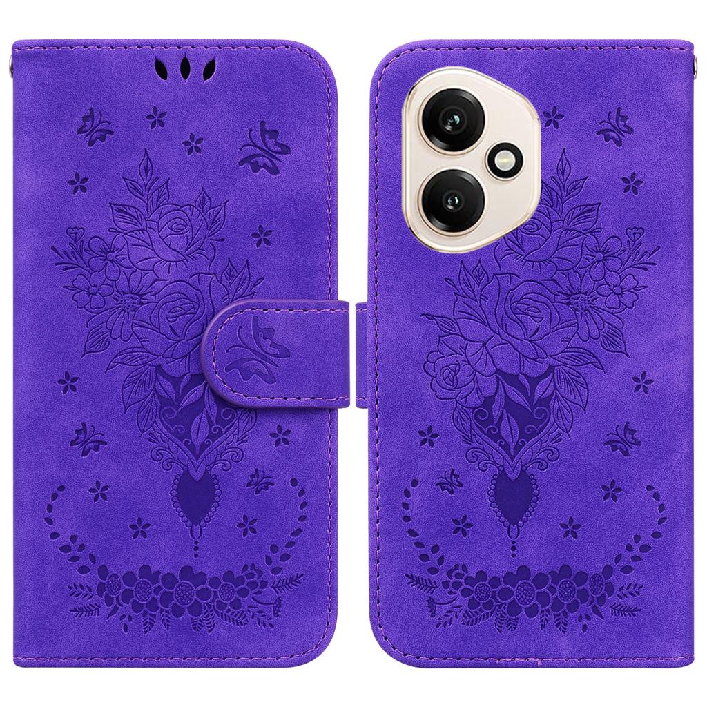 For Honor 400 5G (Global) Case Butterfly Flower Imprint PU Leather Wallet Phone Cover with Strap