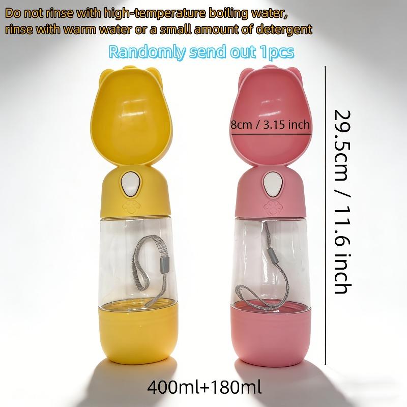 Random single pet travel water bottle, 2-in-1 drinking and feeding design, leakproof, portable for outdoor use, fits both dogs and cats.