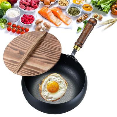 Непокрытый чугунный горшок, 9,45-дюймовый, кованный вручную, с антипригарным покрытием, без покрытия, для газовой сковороды Wok с круглым дном и крышкой