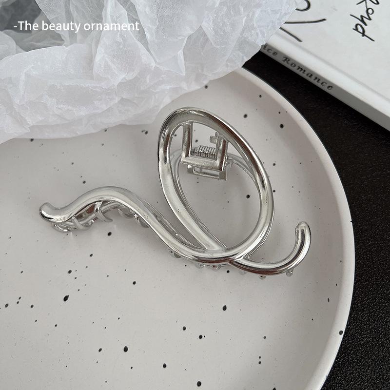 Большая металлическая заколка-акула серебристого цвета для густых волос - Женский аксессуар для волос