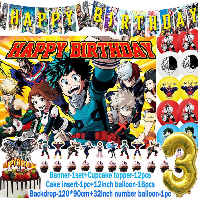 Anime My Hero Academia Theme Kids Birthday Party Supplies Latex Balloon Cake Topper Banner Backdrop Decoration Baby Shower Prop