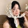 Vintage Crochet Hollow Scarf For Women Triangle Headband  Summer Lace Embroidery Neckerchief Travel Literary Po Hair Scarf