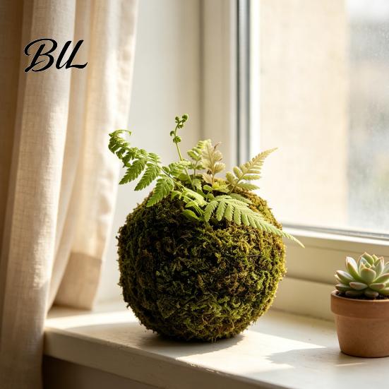 Humidity Maintaining Planter Moss Ball Flower Pot, Natural Green Bonsai Plant Holder, Decorative Spherical Pot for Home, Garden, Wedding Party