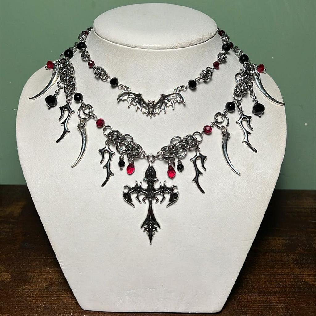 Gothic Style Cross Necklace, Retro Dark Punk Style Ladies Necklace, for Halloween Easter Birthday Gift