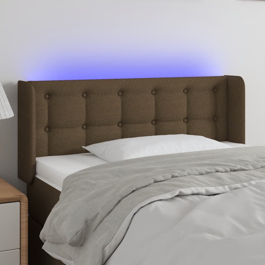 LED Headboard Dark Brown 103 x 16 x 78 88 cm Fabric