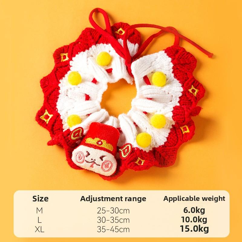 Осень и Зима Собаки Празднуют Богатство и Сокровище Новогодний Вязаный Шерстяной Воротник Кошка Треугольное Полотенце Слюнявчик для Питомца