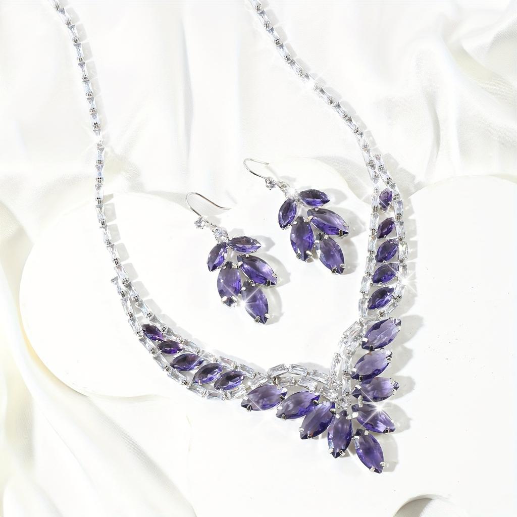 Luxury Fashion Women's Jewelry Set with Synthetic Zircon, Transparent Design, Exquisitely Crafted Necklace and Earrings, Versatile and Elegant with a