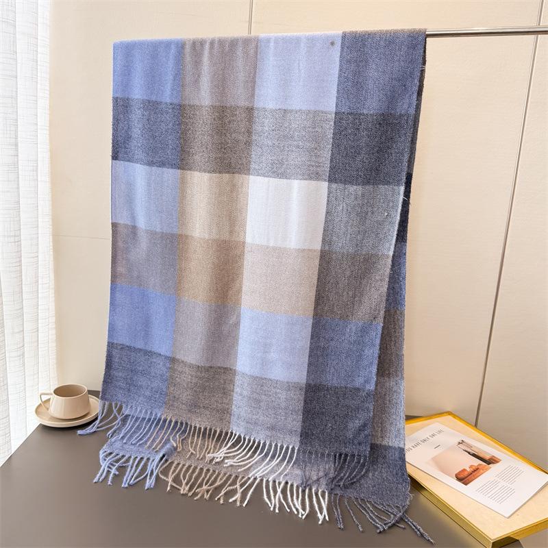 New Winter Fashion Plaid Scarf for Women Men Classic Warm Chunky Soft Cashmere Feel Scarves Match Overcoat Knitted Shawl