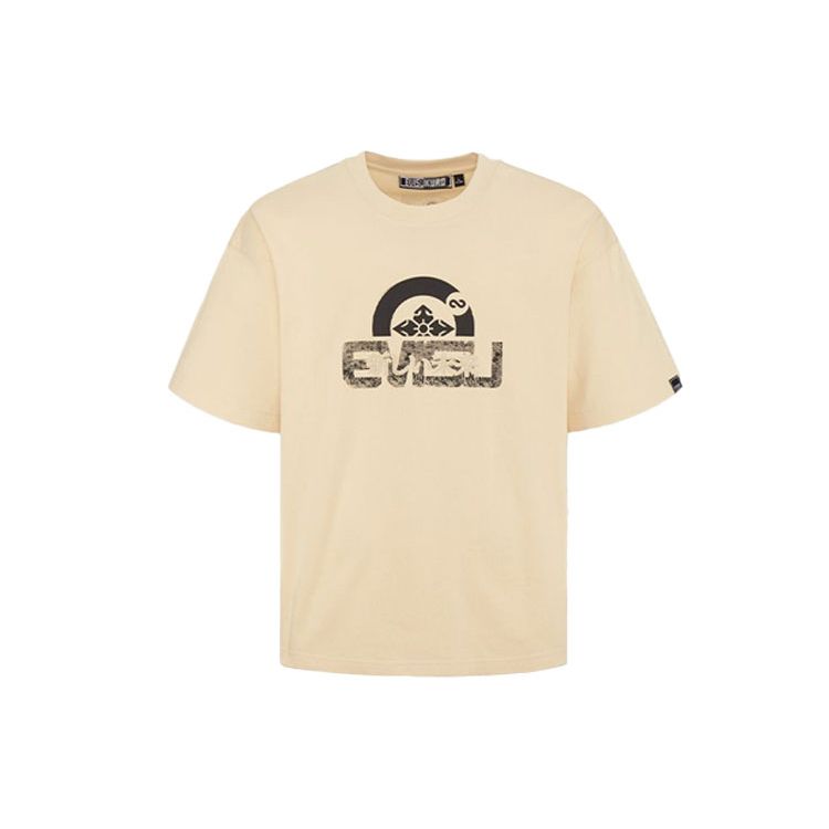 Evisu Мужская футболка с вышивкой логотипа в виде отпечатка пальца, топ, бежевый 2ESGNM1TS584BZ