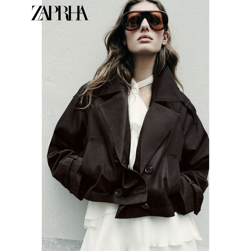 Zaprha 2025 Autumn New British Style Double Breasted Lapel Double Placket Short Trench coat Outerwear 3046259