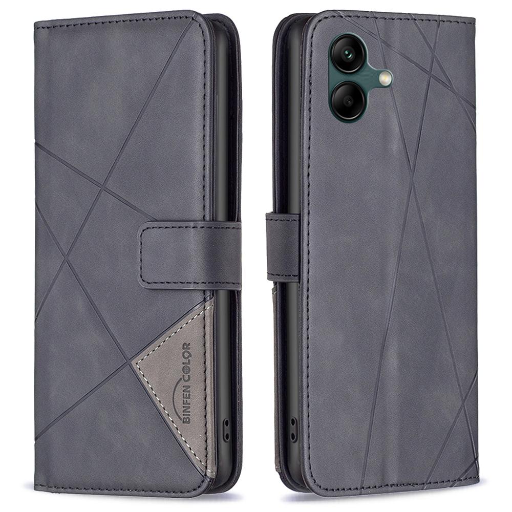 BINFEN COLOR For Samsung Galaxy F06 5G/M06 5G Phone Cases Wallet Stand Geometry Imprinted Leather Cover