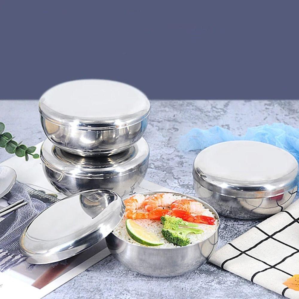 With Lid Korean Stainless Steel Bowl Single Layer Children Bowl Rice Bowl  Cream Foam