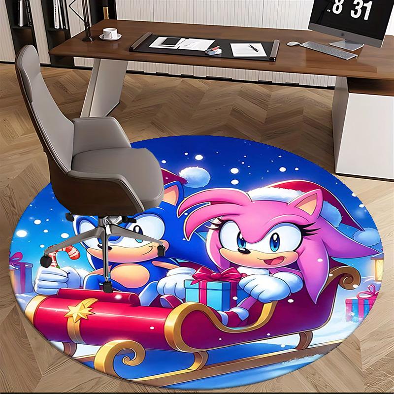 1pc Sonic & Amy Christmas Edition Round Carpet, Holiday Gift, Non-Slip Rug for Office Chair Mat, Suitable for Home Decor, Living Room, Bedroom, Game R