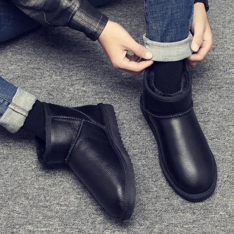 Мужская зимняя обувь на плоской подошве, мужские зимние ботинки, нескользящая обувь без застежек, распродажа, модное предложение, походная обувь класса люкс из хлопка, рабочая обувь из меха