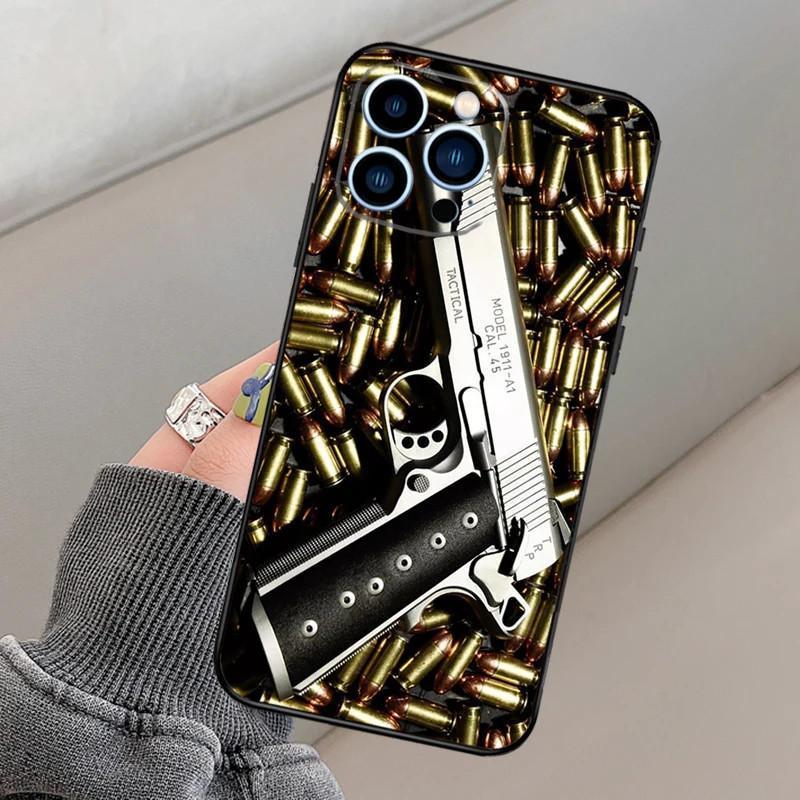Подходит для чехла для мобильного телефона iPhone15, чехла для мобильного телефона с изображением пистолета и пули, окрашенного в цвет «анти-дроп» — это мобильный телефон с защитой от падений.