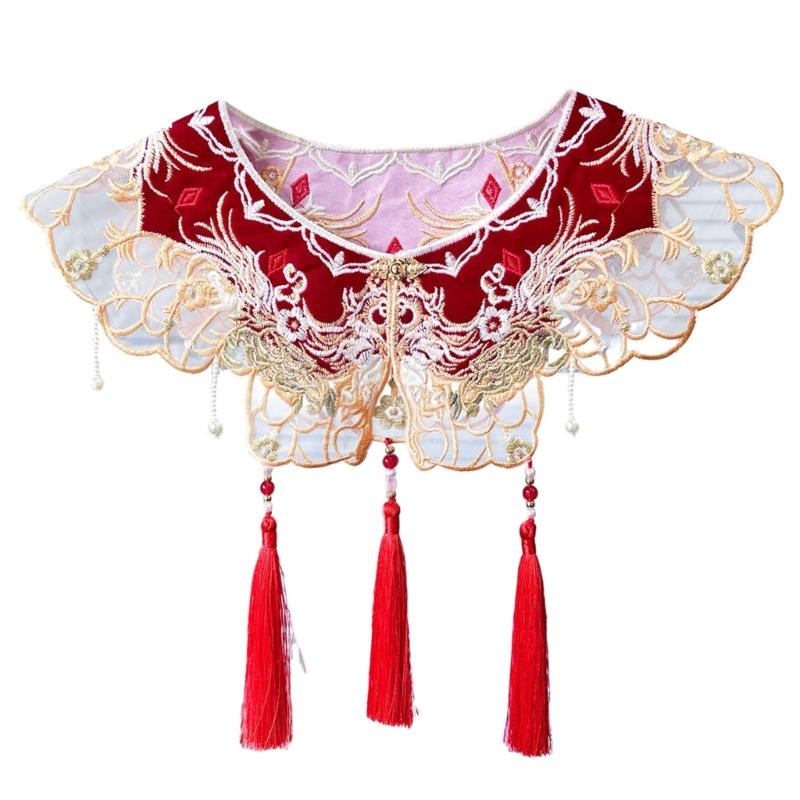 False Collar Lace Shawl Wrap Yunjian Collar Detachable Embroidery Hanfu Floral Decorative Chinese Yunjian Tassels DXAA