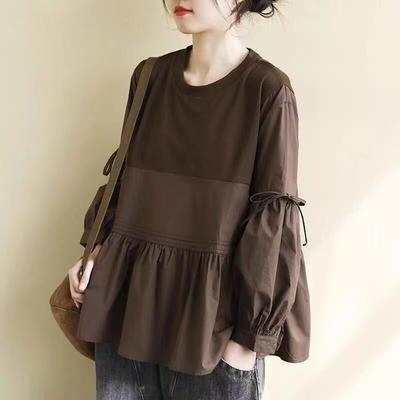 Весенняя свободная футболка с круглым вырезом и длинным рукавом, женская рубашка на бретельках