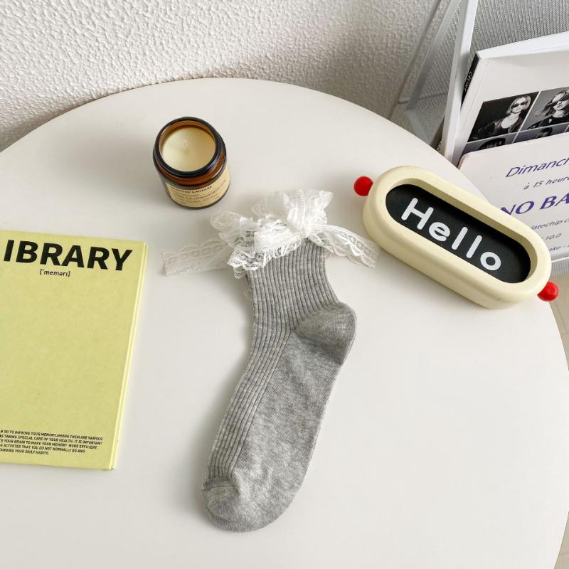 Весенне-летние полые, легкие и дышащие носки для женщин, носки до середины икры, милая кружевная отделка, бантик, короткие носки, тонкий стиль