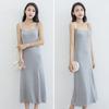 Summer Sundress Skeeveless Loose Solid Color Stretch Backless Round Neck A-line Inner Wear Outerwear Midi Dress Daily Slip Dress