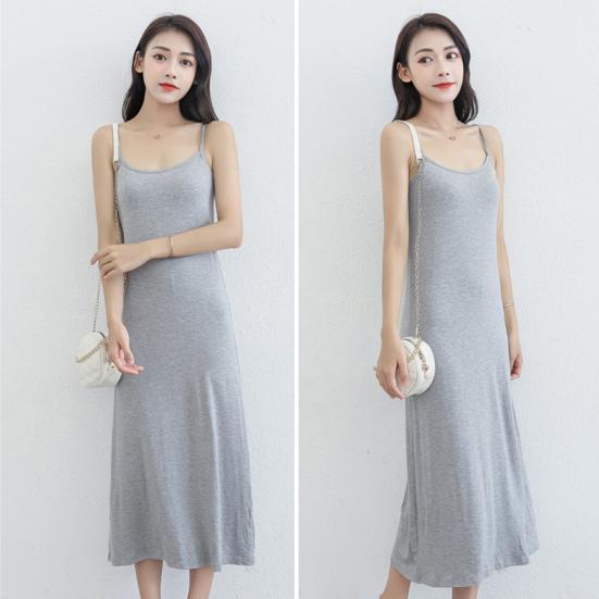 Summer Sundress Skeeveless Loose Solid Color Stretch Backless Round Neck A-line Inner Wear Outerwear Midi Dress Daily Slip Dress