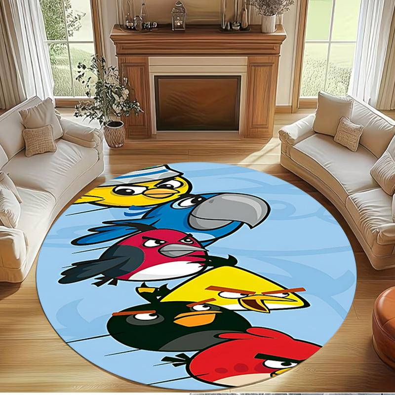 Angry Birds Print Round Rug, Washable Floor Carpet, For Entryway Dorm Laundry Room Office Study, Home Decor Birthday Christmas Gift