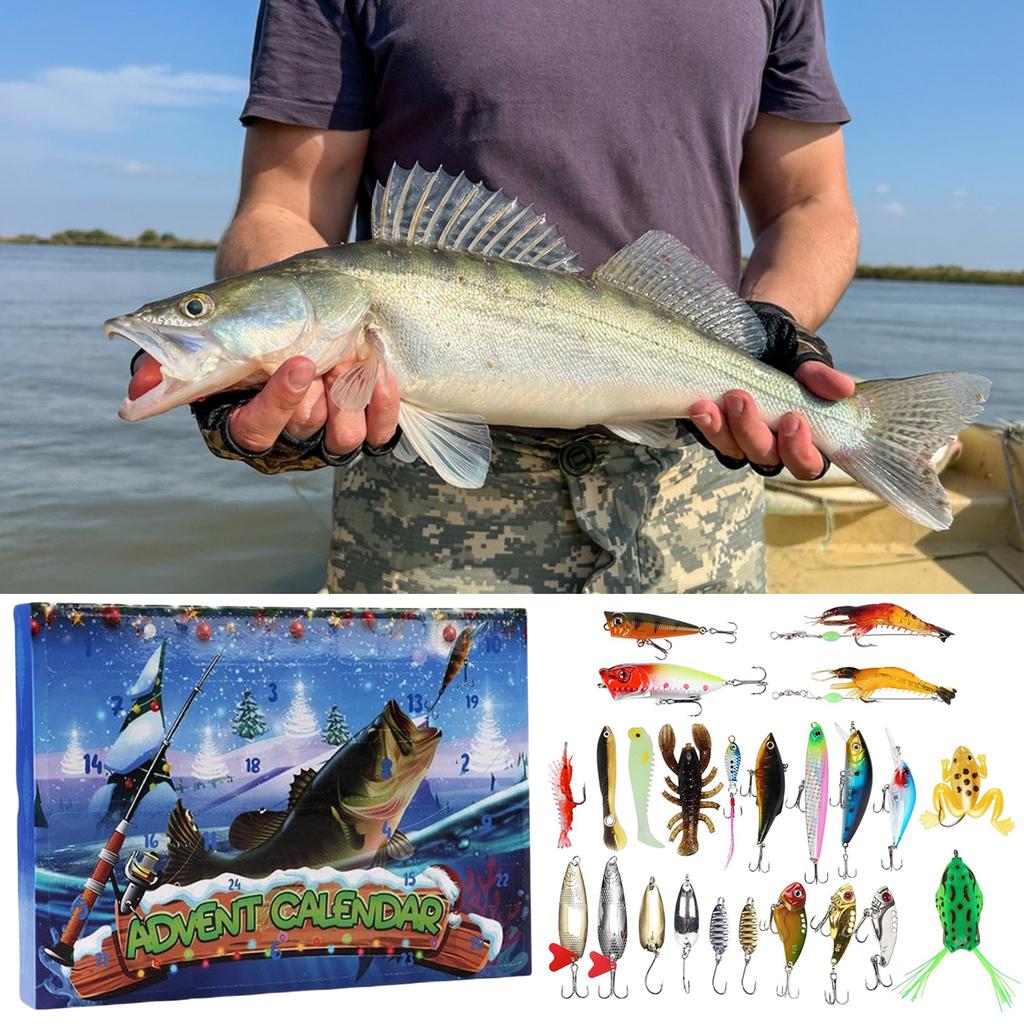 2025 Fishing Advent Calendar Christmas Countdown Calendar 24 Days Fishing Lures Set Xmas Birthday Gifts for Fisher Men Teen Boys
