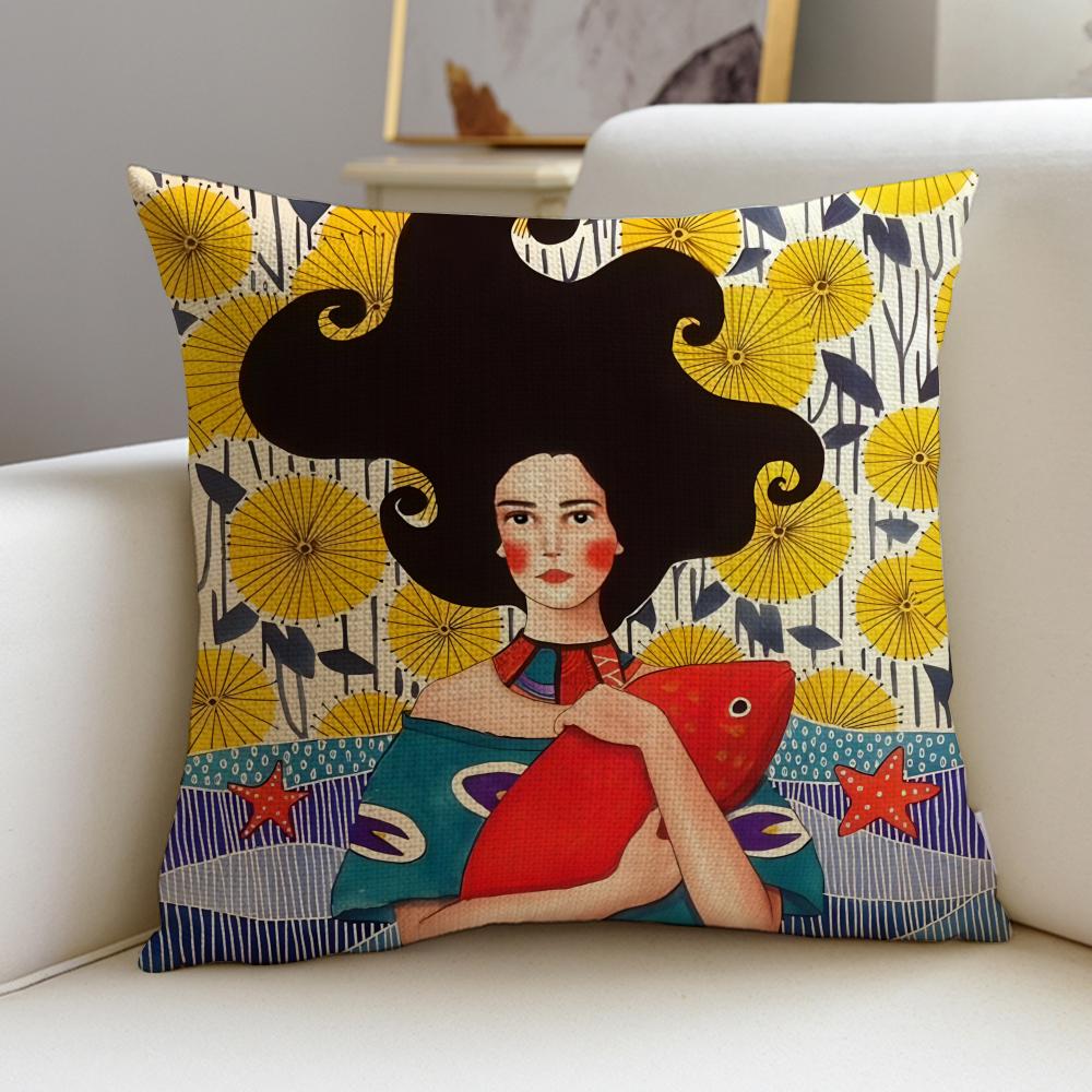 Stylish Fashion Abstract GirlS Cushion Cover Breathable and skinfriendly linen pillowcase square removable and washable cushion