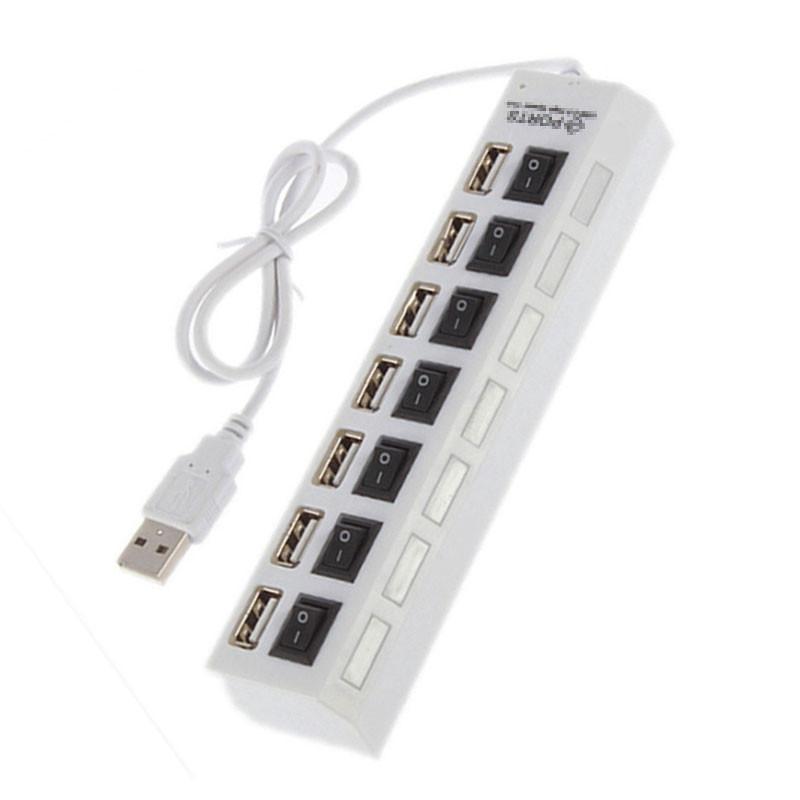 Порт 7 USB-хаб 2.0 Кабель-разветвитель с адаптером питания и выключателем Высокоскоростной USB-микрохаб