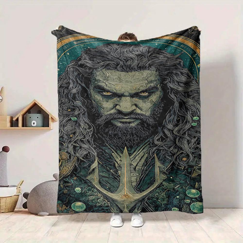 1pc Ocean King Flannel Throw Blanket Lightweight Soft Warm All Season Blanket for Sofa, Bed, Travel,L1028158