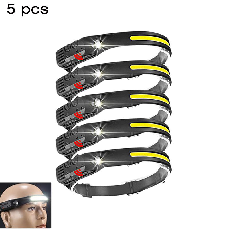 1-10 шт. COB индукционный налобный фонарь со встроенным аккумулятором и датчиком, фонарик с USB-перезаряжаемым 5 режимами освещения, водонепроницаемый налобный фонарь