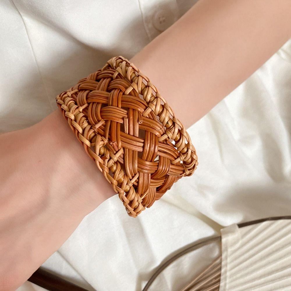 Браслет ручной работы в этническом стиле, кольцо на руку, богемный плетеный браслет, плетеный браслет из ротанга, для отпуска