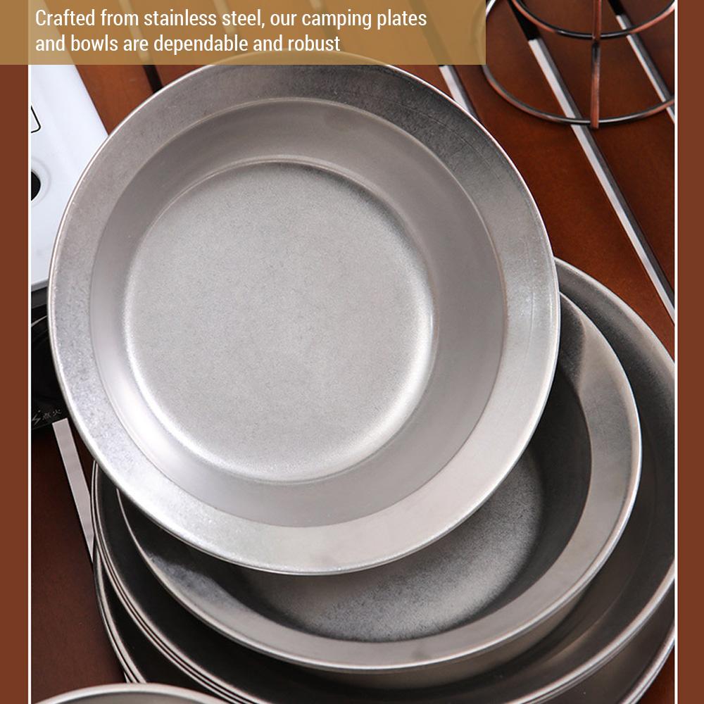 Наборы посуды для кемпинга, многоразовые тарелки и миски из нержавеющей стали для походов на природу