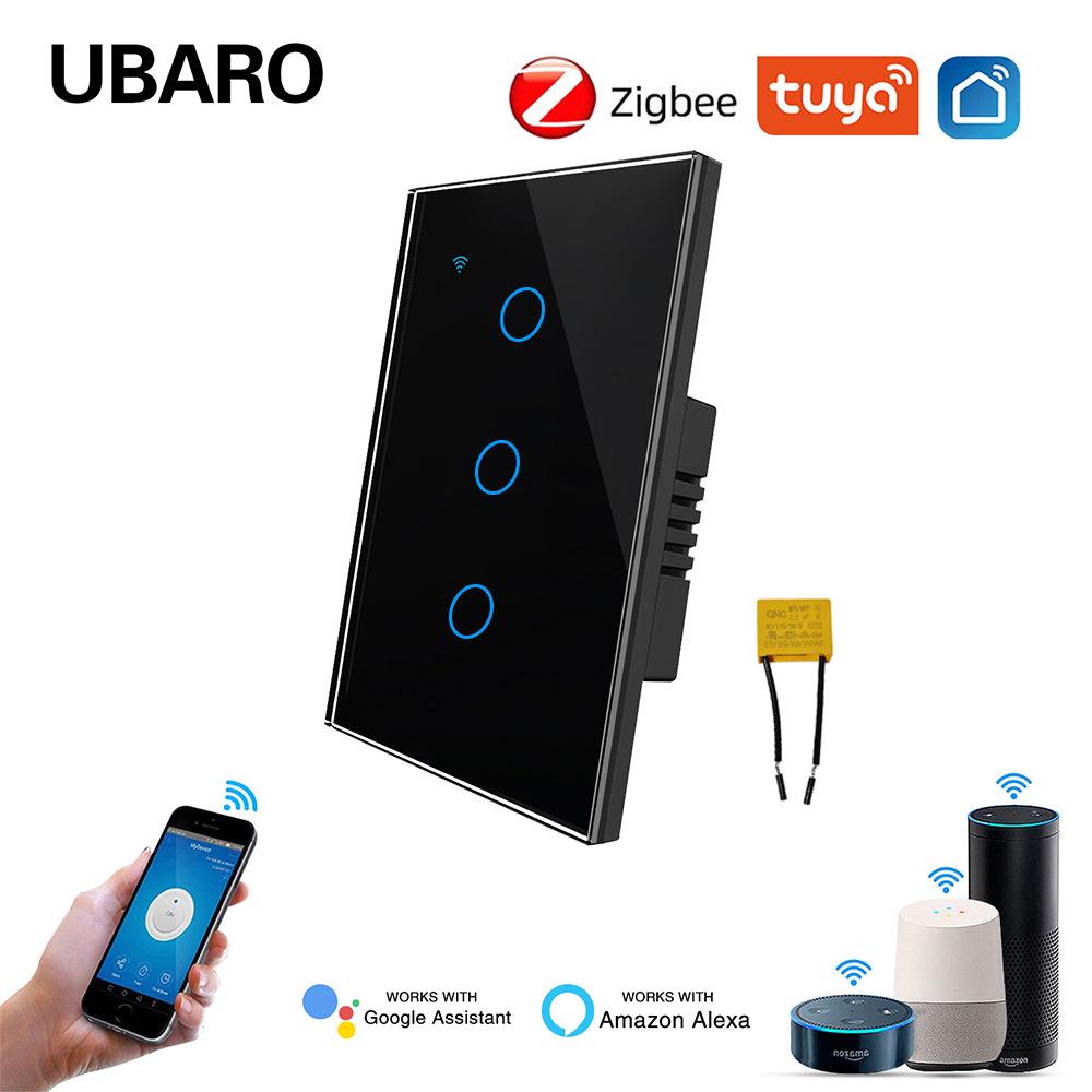 Умный стеклянный выключатель US Standard Zigbee с голосовым управлением Alexa, поддержкой приложения и настраиваемым одинарным выключателем (ноль-фаза)