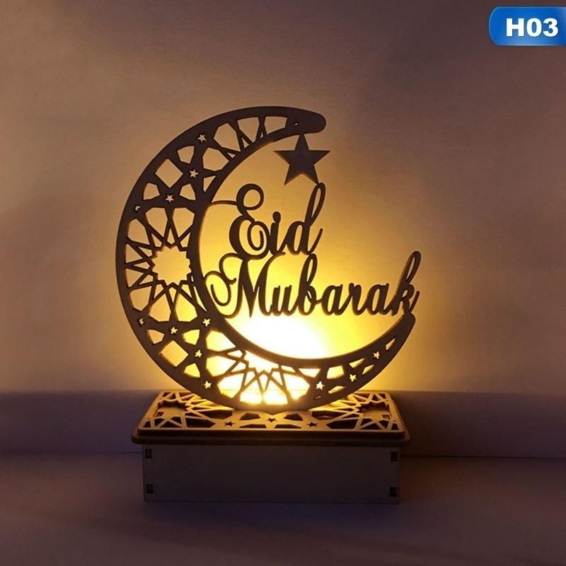 2020 New Wooden Islam Muslim Eid Mubarak Ramadan Home Party Ornament Decor Led Wooden Diy Table Deco