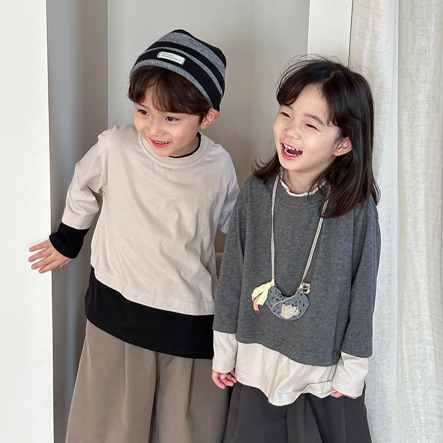 Jiaye Kids' 2025 Spring Color-block Long-Sleeve T-Shirts for Boys and Girls