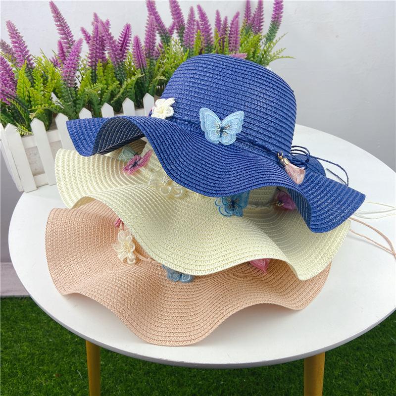 New lotus edge straw hat lace bow sun hat hot hat in beach scenic spot sun protection hat
