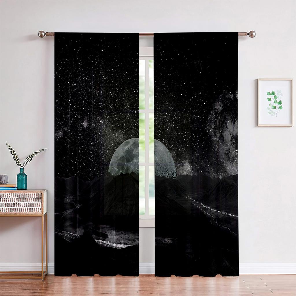 Starry Sky Theme Curtain, Galaxy, Star Pictures, Science Fiction, Fantasy, A Set Of Two, Home Bedroom Living Room Curtain.