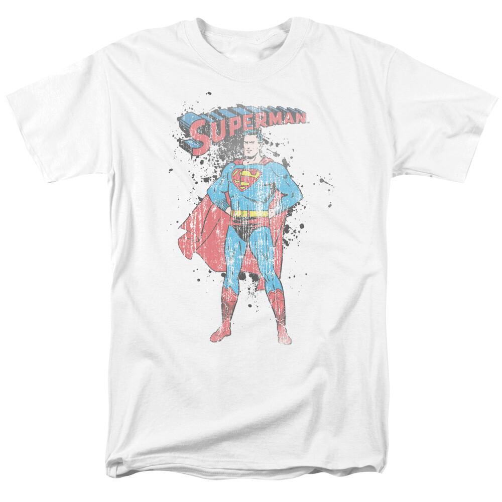 26 Superman Vintage Ink Splatter T Shirt Licensed Comic Book Movie Tee White Unisex T-Shirt