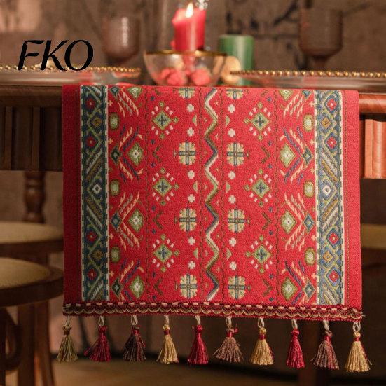 Jacquard Table Runner Runner, Vintage Floral Elegant Decorative with Tassels for Dining Home Party Decor High