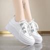 2024 Women's Platform Sneakers High Quality Casual Sequin Vulcanized Shoes Trendy Breathable White Height Increasing Flat Shoes