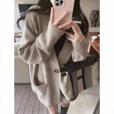 Свободный и ленивый вязаный кардиган топ женский осенне-зимний новый на одной пуговице мягкий восковой повседневный свитер куртка топ