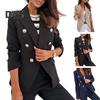 Women Suit Coat Double-Breasted Lapel Long Sleeve Suit Jacket Solid Color Urban Style Business Outerwear Casual Daily Wear