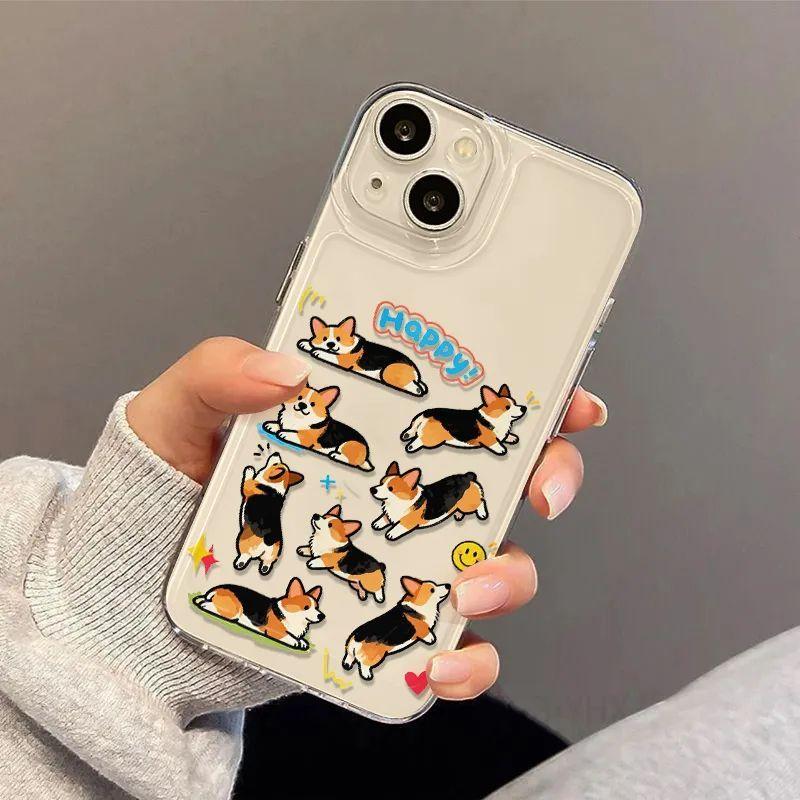 Прозрачный противоударный чехол для телефона IPhone 11 12 13 14 15 16 17 Pro Max 16 15 14 Plus 17 Pro Очаровательный чехол для телефона из ТПУ с корги
